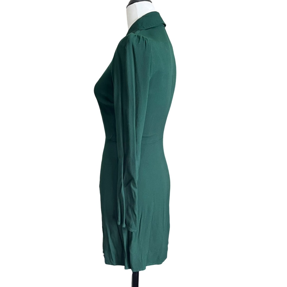 Reformation Hugh Mini Dress Women 0 Forest Green Long Sleeve Gold Buttons Crepe - Picture 4 of 7